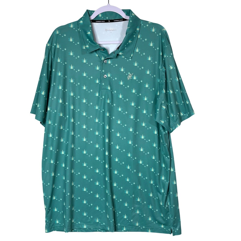 Hooey Cowboy Golf The Weekender Polo Shirt Mens XL Teal Agave Print Stretch
